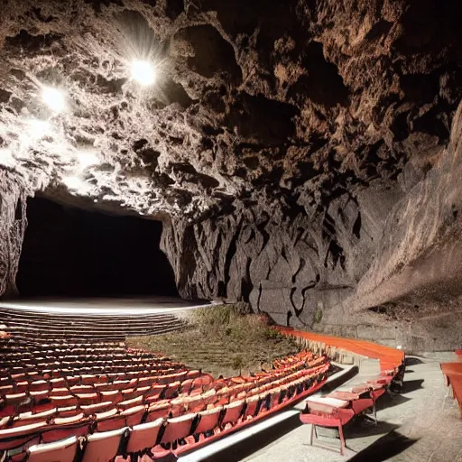 Image similar to an amphi-theatre set inside a dark cave