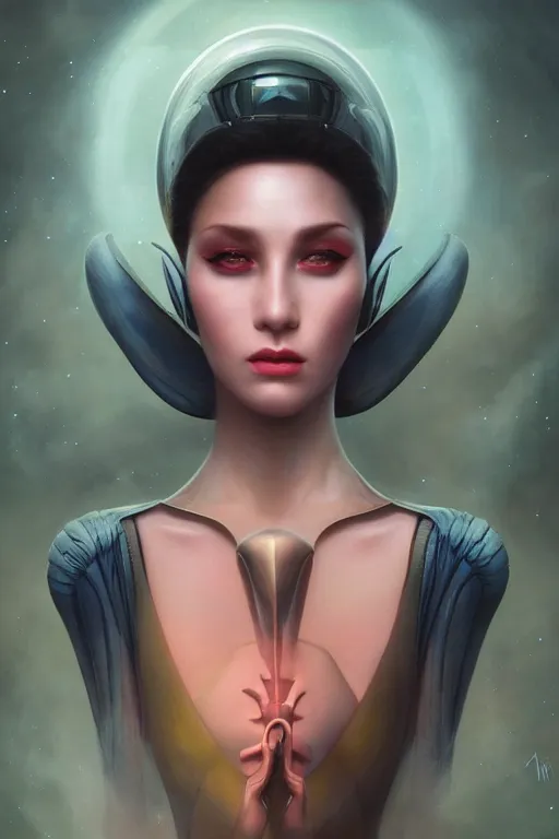 Image similar to portrait of an elegant alien queen, straight on portrait, by artgerm, tom bagshaw, gerald brom, vaporwave colors, lo - fi colors, vaporwave, lo - fi, moody vibe, goth vibe, 4 k, hd,