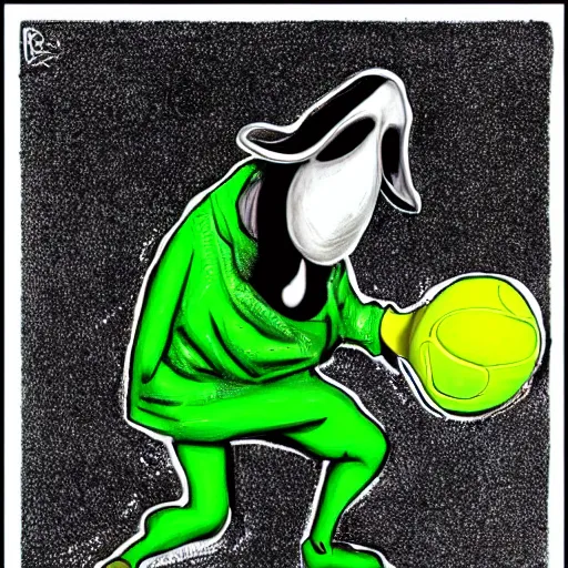 Prompt: snoop dogg tennis ball monster ,tennis ball, digital art, fantasy,chalk, magic, trending on artstation, ultra detailed, professional illustration by Basil Gogos