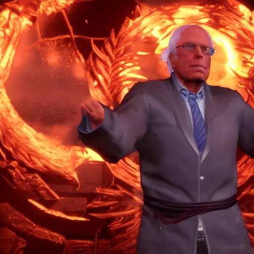 Prompt: Bernie Sanders in Mortal Kombat 11 ultra high quality 4k