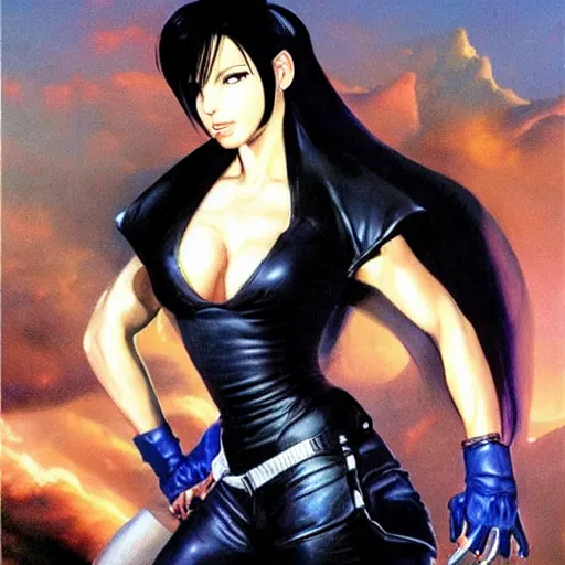 Image similar to Tifa Lockhart princess attire artwork by boris vallejo