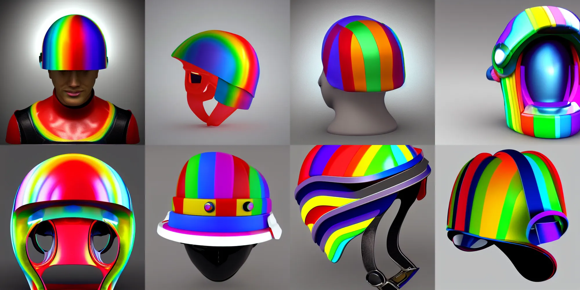 Prompt: pop culture futuristic rainbow helmet, 3d render