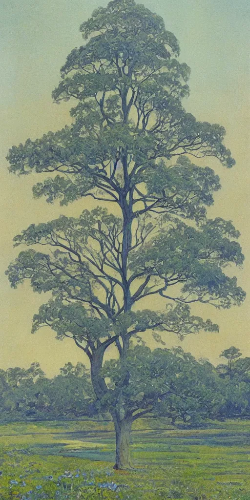 Prompt: art by abbott fuller graves of a giant beautiful diatom tree