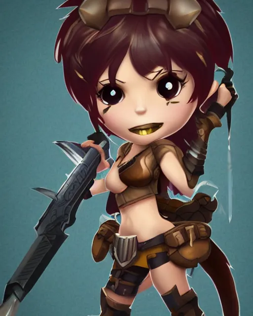 Prompt: female warrior mini cute style, highly detailed, rendered, ray - tracing, cgi animated, 3 d demo reel avatar, style of maple story, maple story gun girl, katelynn from league of legends chibi, soft shade, soft lighting