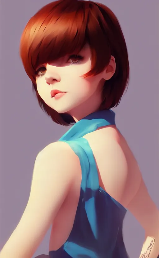 Image similar to a playful and cute girl with short hair, by ilya kuvshinov