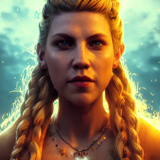 Prompt: portrait art of lagertha, 8 k ultra realistic, lens flare, atmosphere, glow, detailed, intricate, full of colour, cinematic lighting, trending on artstation, 4 k, hyperrealistic, focused, extreme details, unreal engine 5, cinematic, masterpiece