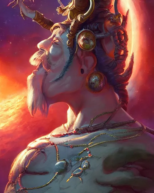 Image similar to full body portrait of Lord Shiva in Outer Space by Stanley Artgerm Lau, WLOP, Rossdraws, frank frazetta, Andrei Riabovitchev, Marc Simonetti, tranding on artstation