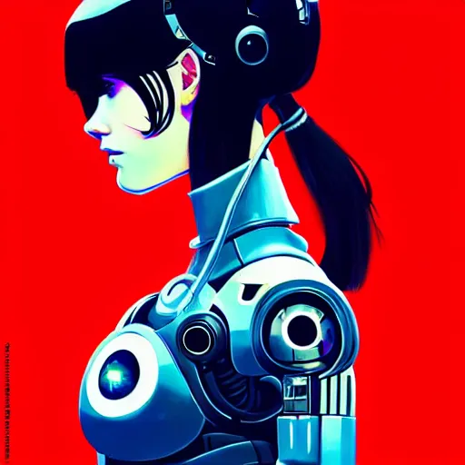 Image similar to side portrait scifi cyborg girl with robotic parts and spacesuit | | head only in center of image, audrey plaza, fine detail!! anime!! realistic shaded lighting!! poster by ilya kuvshinov katsuhiro otomo ghost - in - the - shell, magali villeneuve, artgerm, jeremy lipkin and michael garmash and rob rey