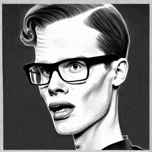 Image similar to A 1950s Style Comic-Like Drawing of iDubbbz, grainy, realistic, hyperrealistic, very realistic, very very realistic, highly detailed, very detailed, extremely detailed, detailed, digital art, trending on artstation, detailed face, very detailed face, very detailed face, realism, HD Quality, 8k resolution, intricate details, body and head in frame, drawing, inked drawing, comic drawing, neat drawing, 1950s, 50s, in the style of Frank Hampson, in the style of Frank Bellamy, in the style of Dave Gibbons, in the style of Don Lawrence, in the style of Wally Wood