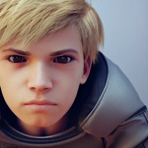 Prompt: detailed face of boy with blonde hair and brown eyes, unreal engine 5 rendered, incredibly highly detailed and realistic, 8 k, sharp focus, studio quality