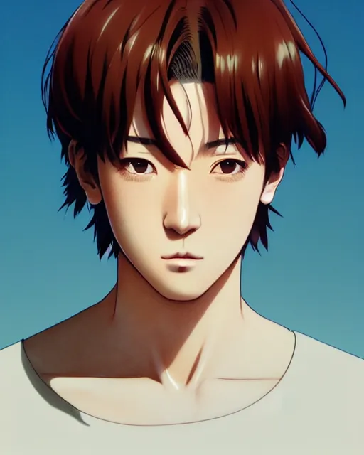 Image similar to portrait Anime as Joji singer man cute-fine-face, brown-red-hair pretty face, realistic shaded Perfect face, fine details. Anime. realistic shaded lighting by Ilya Kuvshinov katsuhiro otomo ghost-in-the-shell, magali villeneuve, artgerm, rutkowski, WLOP Jeremy Lipkin and Giuseppe Dangelico Pino and Michael Garmash and Rob Rey