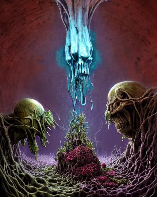 Prompt: the platonic ideal of flowers, rotting, insects and praying of cletus kasady carnage thanos datura stramonium dementor wild hunt doctor manhattan chtulu mandelbulb bioshock, ego death, decay, salvia, concept art by randy vargas and zdzisław beksinski and greg rudkowski