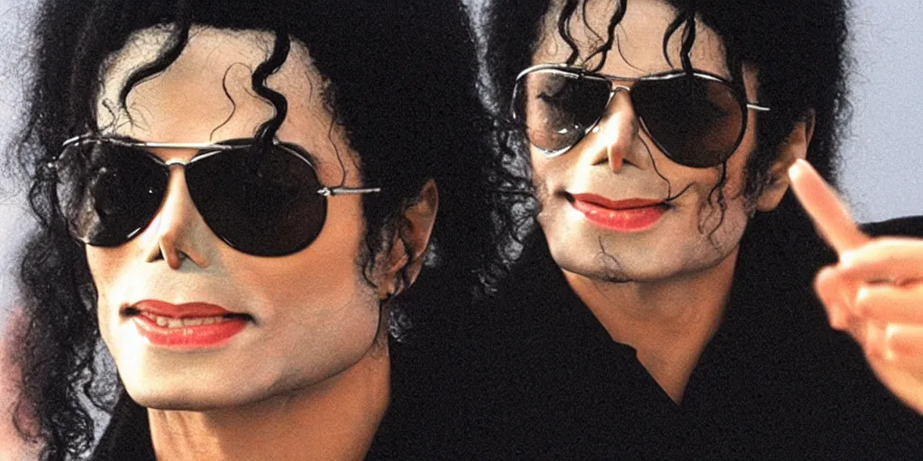 Image similar to michael jackson by himself 2 0 0 9 style wearing shades, studio solo, this is it style, photo real, skin pores, motion blur, solo, by himself, heroic pose, real life, spotted, ultra realistic face, accurate, 4 k, movie still, uhd, sharp, detailed, cinematic, render, modern