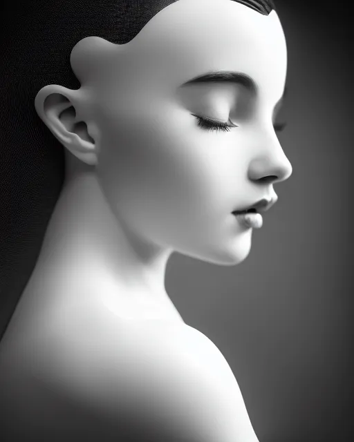 Image similar to black and white dreamy young beautiful female artificial intelligence, cinematic, rim light, photo - realistic, elegant, high detail, 8 k, masterpiece, photo taken in 1 9 3 0