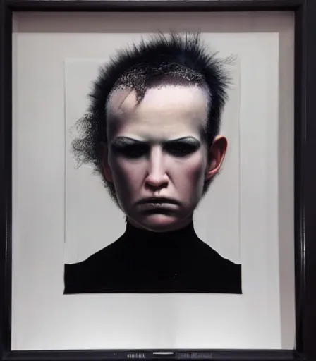 Image similar to a high quality, high detail, portrait of a punk rocker woman by gottfried helnwein