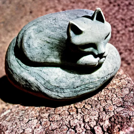 Image similar to photo of petrified stone kitten, 35 mm,