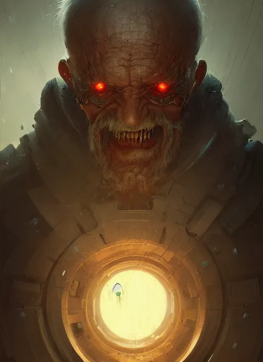 Prompt: evil old man cyborg by anna podedworna, bayard wu, greg rutkowski