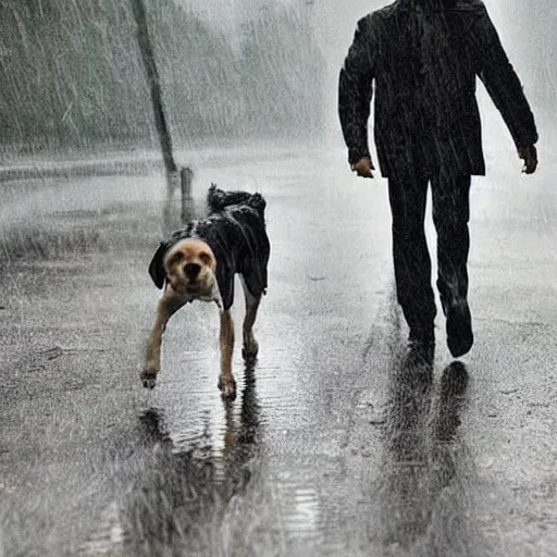 Prompt: A puppy walking in the rain in a GTA IV style