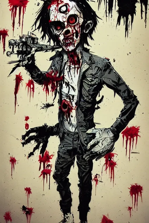 Prompt: character design, zombie, full body portrait, creative design, graffiti, by ashley wood and jamie hewlett