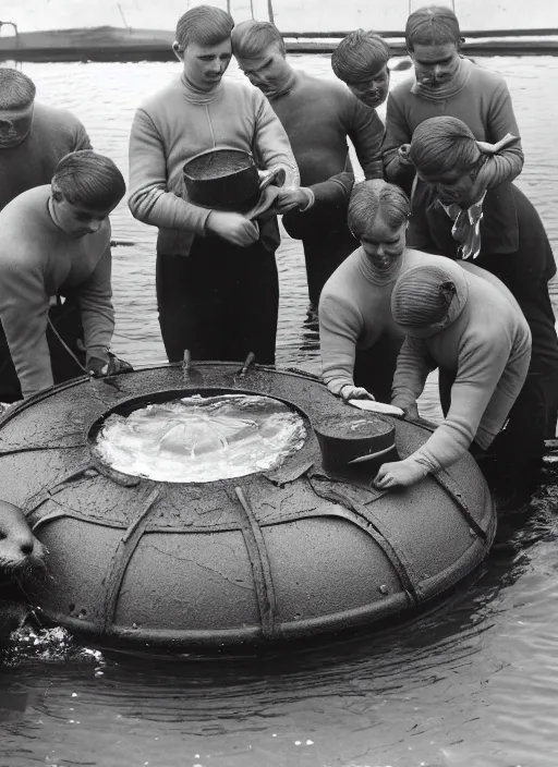 Image similar to otters preparing a bathysphere for use