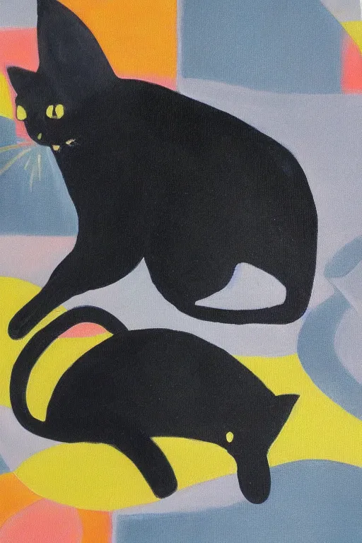 Image similar to mid century oil painted background modern black cat 5 0 s style colors