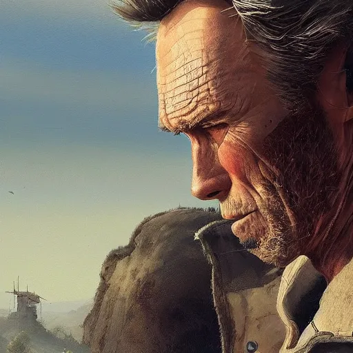 Image similar to ¾ profile, highly detailed portrait clint eastwood of cowboy in gta v stephen bliss unreal engine fantasy art by greg rutkowski loish rhads ferdinand knab ma