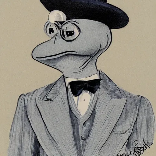Prompt: pepe the frog at the royal ascot, wearing morning suit and top hat, uncropped painting by Joseph Christian Leyendecker