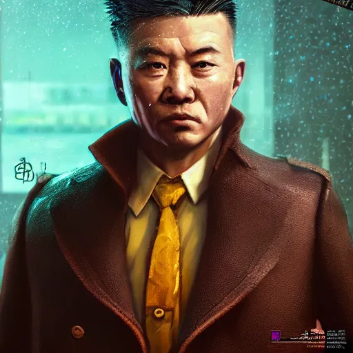 Image similar to portrait painting of a 4 0 - something mob boss, crew cut, fierce, like sun honglei by wenjun lin, irakli nadar, bright colors, octopath traveler, wenjun lin, unreal engine 5 highly rendered, global illumination, radiant light, detailed and intricate environment