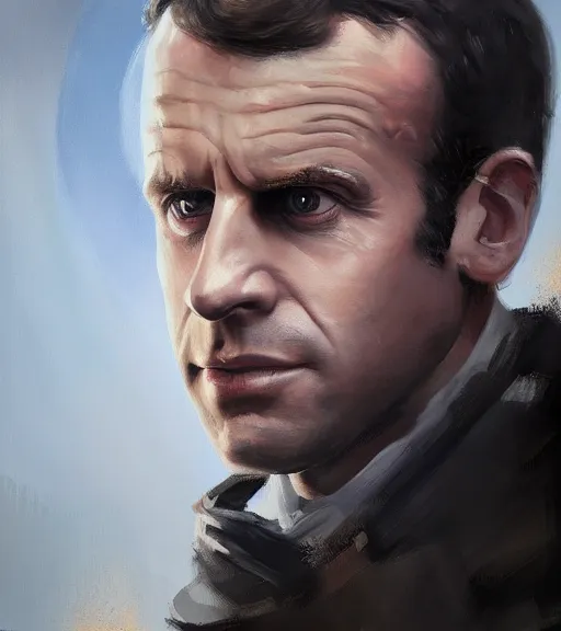 Prompt: painting of Emmanuel Macron in Star Wars, mechanical, trending on ArtStation, masterpiece, by Greg Rutkowski, Ross Tran, octane, soft render, oil on canvas