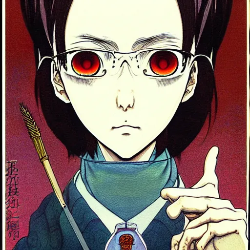 Image similar to prompt : portrait alchemist painted in miyazaki color style drawn by katsuhiro otomo and takato yamamoto, inspired by fables, china doll face, smooth face feature, intricate oil painting, high detail, sharp high detail, manga and anime 2 0 0 0