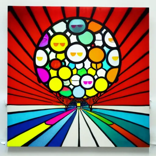 Image similar to man walking across bridge, bright colors, Takashi Murakami, Minimalist,