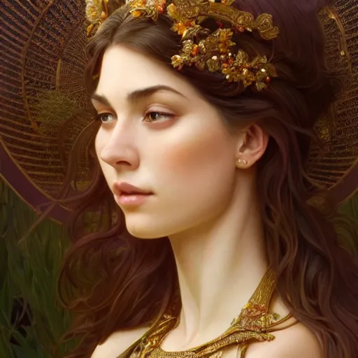 Image similar to perfectly-centered-Portrait of a gorgeous Goddess, The Perfect Human Female Specimen, intricate, elegant, super highly detailed, professional digital painting, artstation, concept art, smooth, sharp focus, no blur, no dof, extreme illustration, Unreal Engine 5, 8K, art by artgerm and greg rutkowski and alphonse mucha and loish and WLOP