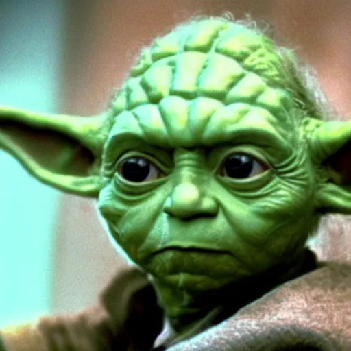 Prompt: a still of Yoda in Batman (1989), sharp focus, detailed, centered,