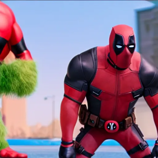 Image similar to Deadpool As seen in Pixar animated movie Monsters Inc. 4K quality super realistic