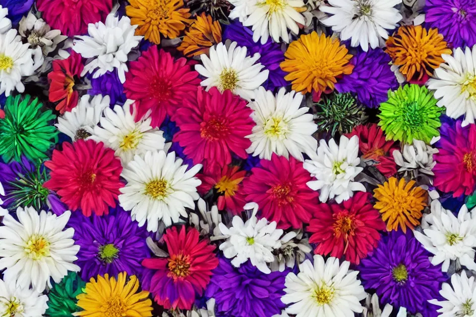 Image similar to a bouquet of multicolored alien flowers on a white background