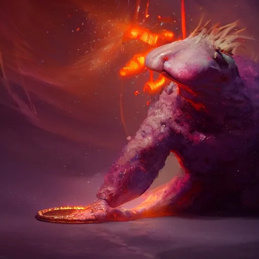 Image similar to oil painting of a Anthropomorphized Axolotl wizard casting epic spell, sharp focus, heroic pose, fantasy style, octane render, volumetric lighting, 8k high definition, by greg rutkowski, highly detailed, trending on art Station, magic the gathering artwork, centered