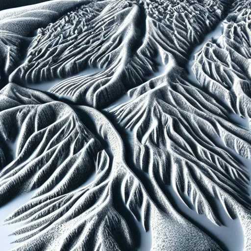 Image similar to contour map of a scottish mountain, 3 d, furnished with trees, snow patches, rivers, realistic