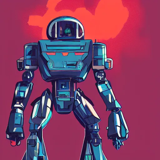 Prompt: mecha standing in front of the spacechip, dark room, smoke, smoth, in the graphic style of Patrick Gleason and Matt James, detailed art, trending on Artstation, sharp focus, Beautiful comic art