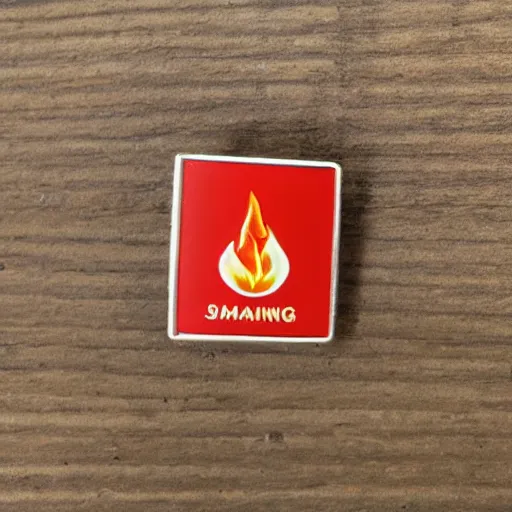 Image similar to a retro minimalistic diamond enamel pin of a retro minimalistic clean fire warning label, smooth curves