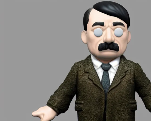 Prompt: full body 3d render of adolf hitler as a funko pop, packaging, studio lighting, white background, blender, trending on artstation, 8k, highly detailed