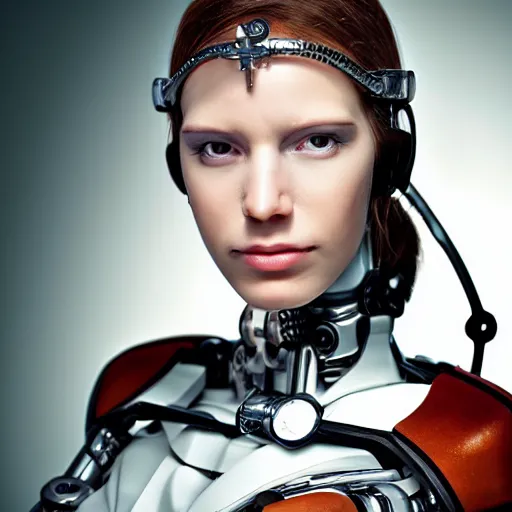 Prompt: portrait photo of a beautiful female cyborg ((from The Renaissance!!))