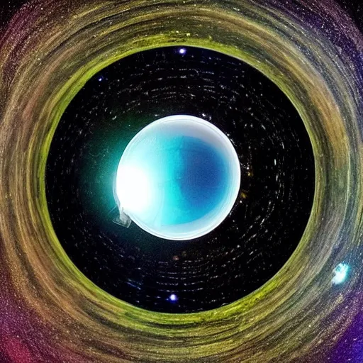 Prompt: tiny planet within a tiny planet inside another tiny planet floating through space