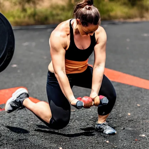 Image similar to a person doing CrossFit while eating an apple