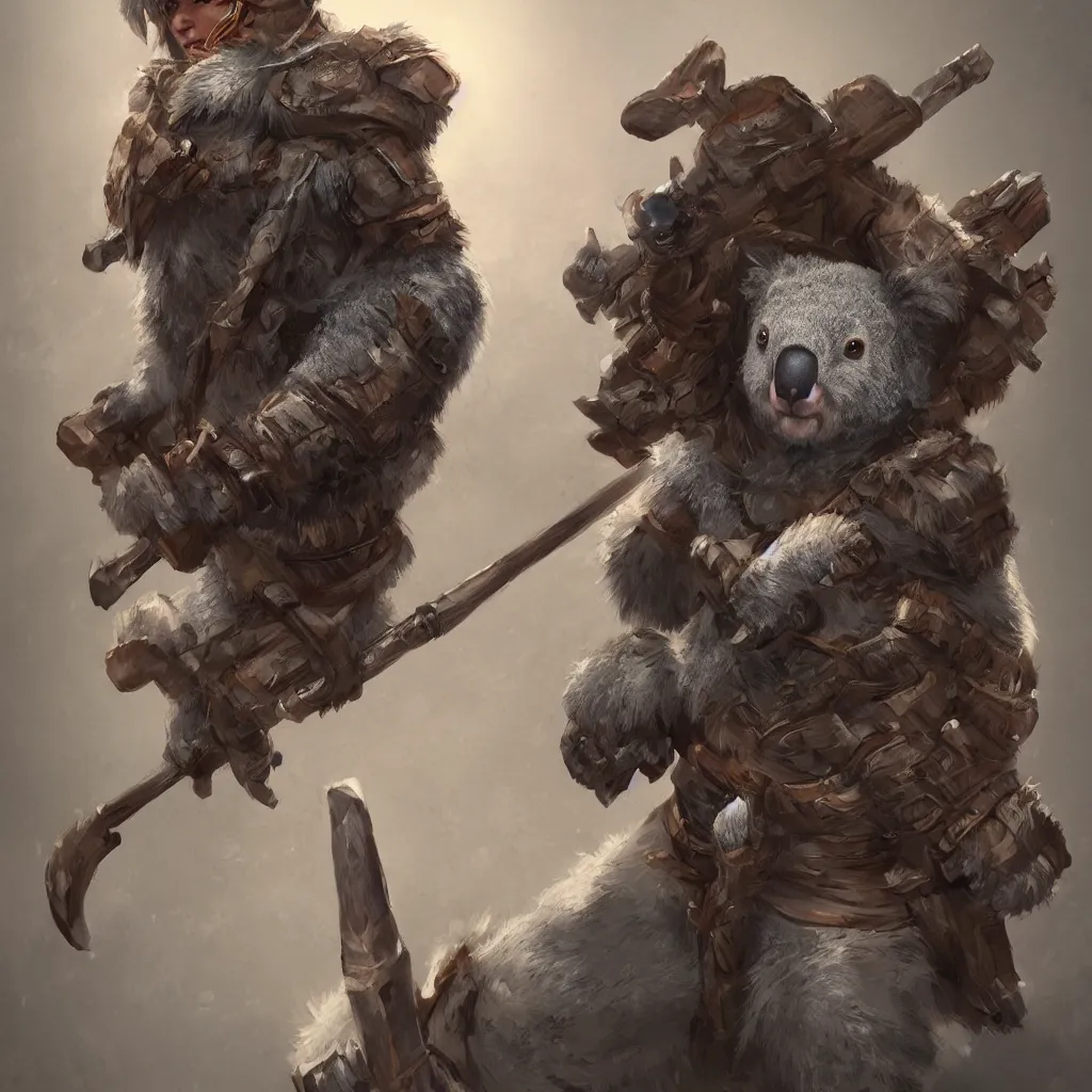 Image similar to a koala warrior, full body photo, by lijiayan, trending on artstation.