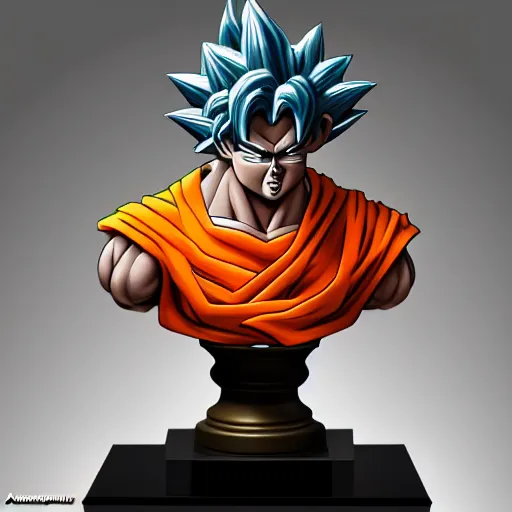 Image similar to amazing lifelike award winning marble bust of goku trending on art station artgerm Greg rutowski alpgonse mucha cinematic