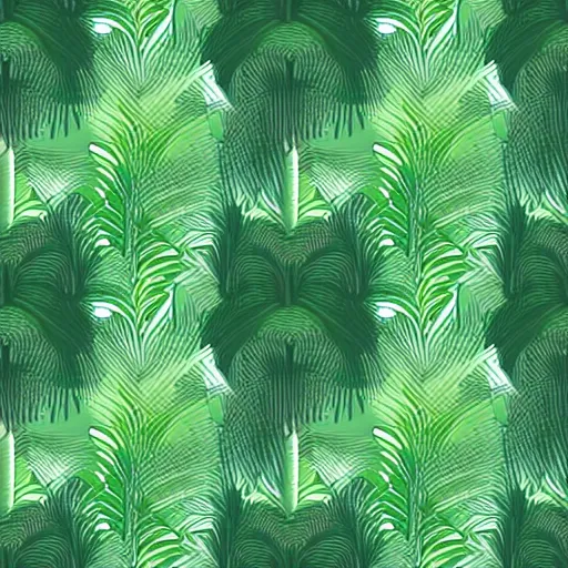 Image similar to repeating pattern, seamless. tropical palm leaves, green, flat color, hyperrealistic, minimalistic