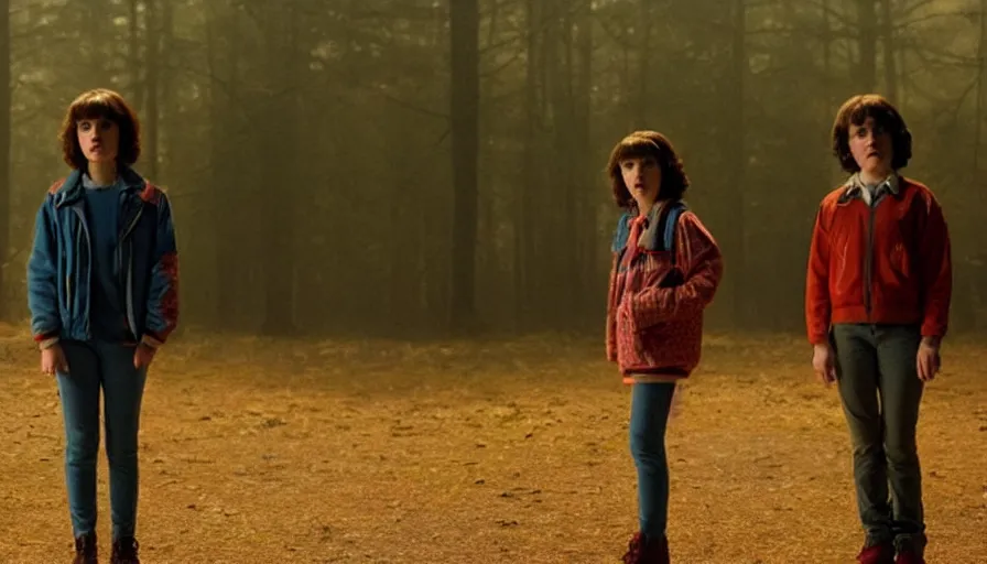 Prompt: stranger things scene featuring a young kate bush as Nancy Wheeler, dramatic lighting, cinematic