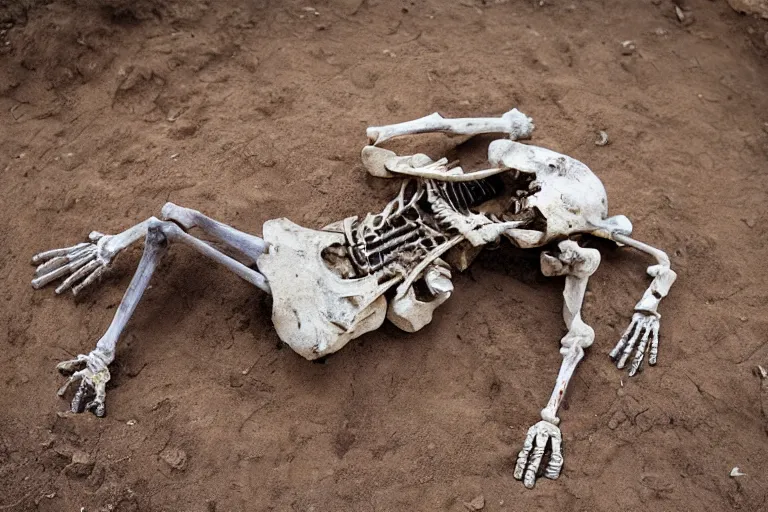 Image similar to fossilized muppet skeleton archaeology expedition photography