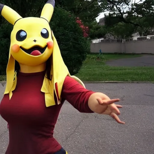 Image similar to woman dressed up as mortal kombat pikachu