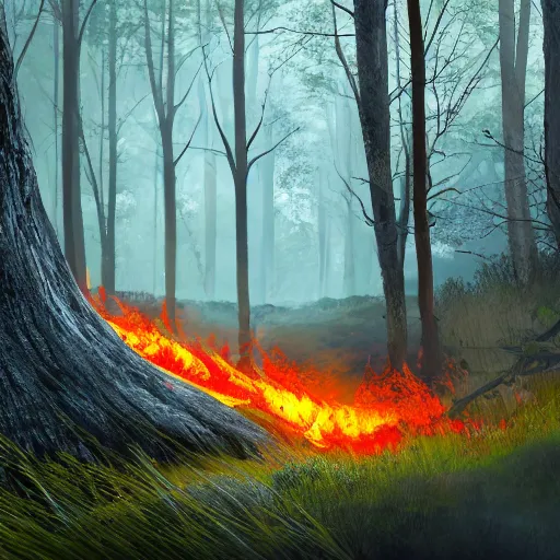 Image similar to Forest in fire landscape, 8k, detailed, concept art